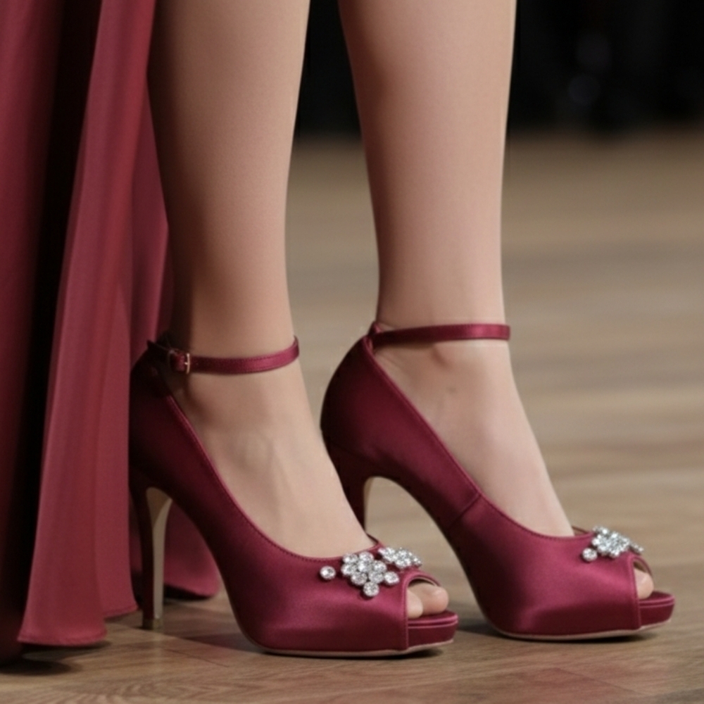 Open-Toe Burgundy Heels. Size 7 - Picture 14 of 14